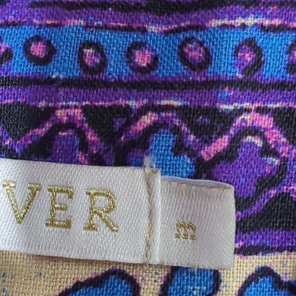 Marie Oliver Top Womens Medium Multicolor Jolene Blouse in Violet Tile Linen - Picture 7 of 10